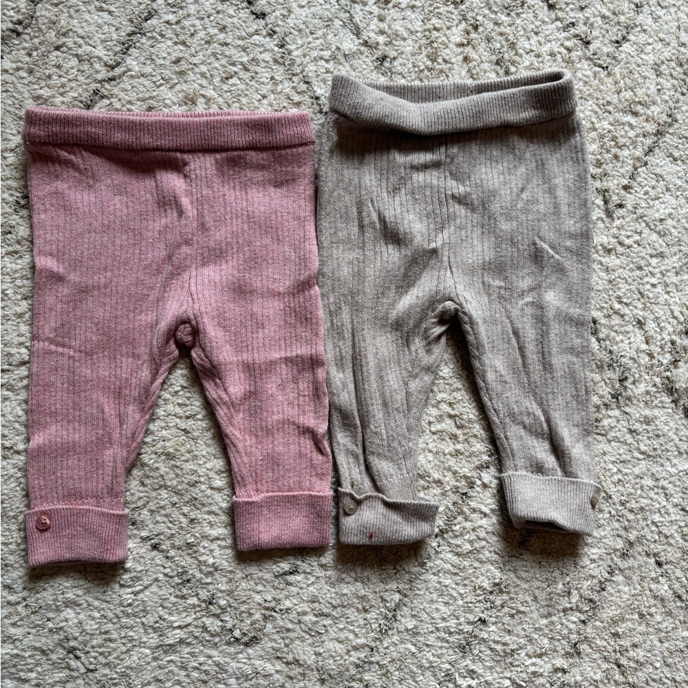 Zara Baby Ribbed Leggings in Pink and grey with buttons